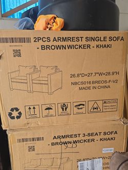 Two single seater outdoor sofa khaki Brown wicker