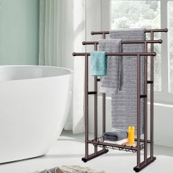 3 Tier Standing Towel Rack Holder with Storage Basket for Bathroom Next to Shower Tub Size 40" Tall