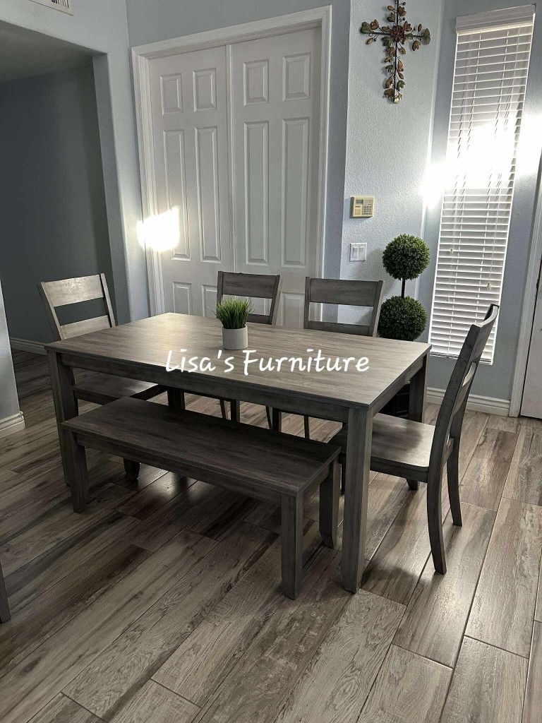 Dining Table With Four Matching Chairs And Bench