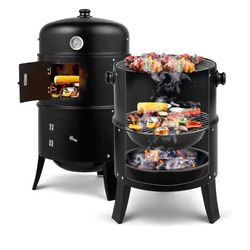 17 Inch Charcoal BBQ Smoker, 3-in-1 Portable Outdoor Grill Cooker