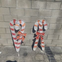 2 Red & Silver Light Up Candy Canes By Stay Bright