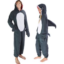 Shark Onesie Costume Adult Unisex Pajama Cosplay Jumpsuit Gray Size S