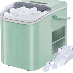 Ice Maker, Portable Countertop Icemaker Machine, Self Cleaning Quiet 2 Sizes Bullet Cubes Makers, 9 Cubes in 6 Mins, 26.5lbs/24Hrs with Ice Scoop, Bas