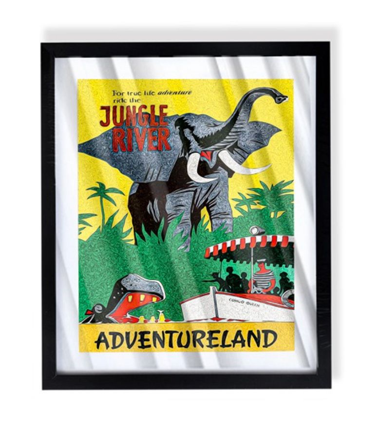 Disneyland jungle cruise poster art with black frame