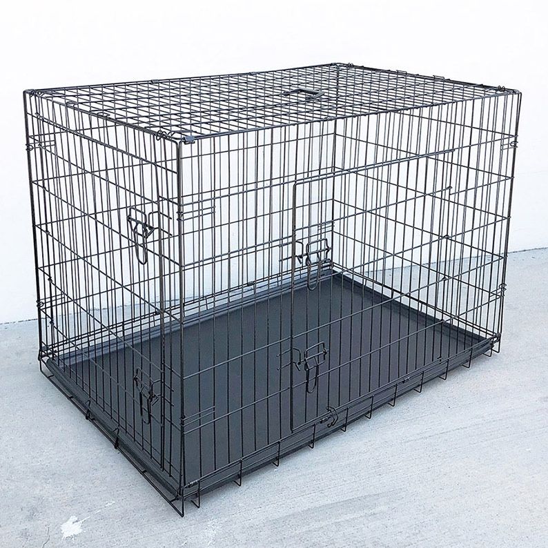 (New in box) $65 Folding 48” Dog Cage 2 Door Pet Crate Kennel w/ Tray 48”x29”x32”