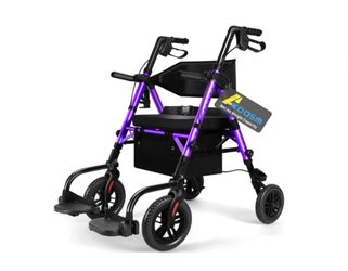 NEW Akoasm Foldable Rollator Walker with Seat and Wheelchair Combo New, Open Box Transport Chair with Brakes, Adjustable Seat, 300 Pound Capacity