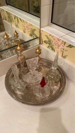 Collection of 6 cut glass and crystal perfume bottles