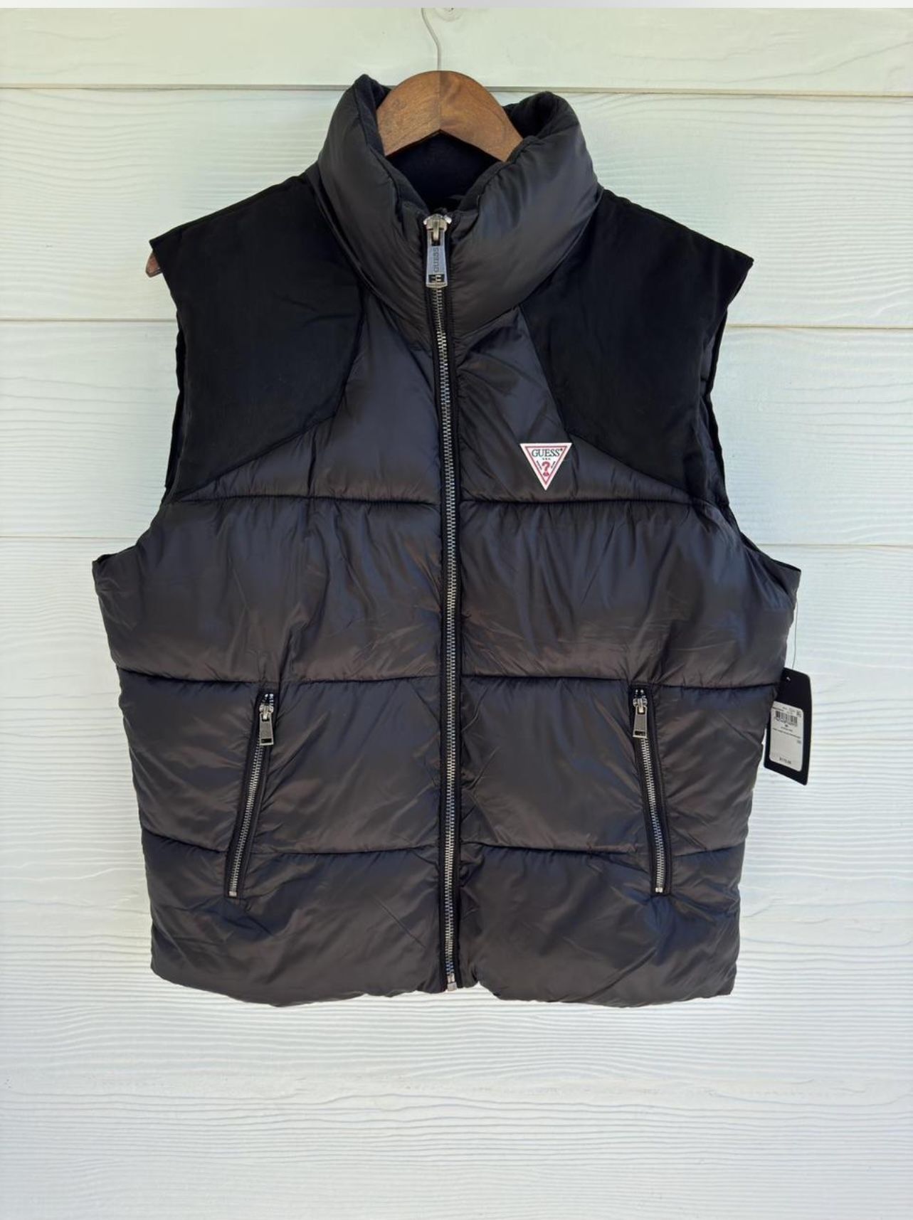 black guess puffer vest