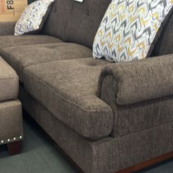 Sofa Set Brown Fabric