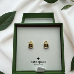 $59 MSRP Kate Spade “ Lock & Spade” Stud Earrings Gold Tone New With Tag & Box