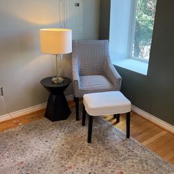 Armchair and Ottoman - Matching metal Table - Matching Glass lamp