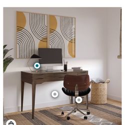 BRAND NEW SIMPLIHOME Harper SOLID HARDWOOD Mid Century Modern 48in Wide Small Desk in Walnut Brown