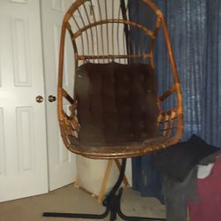 Vintage Real Wicker Hanging Chair With Stand