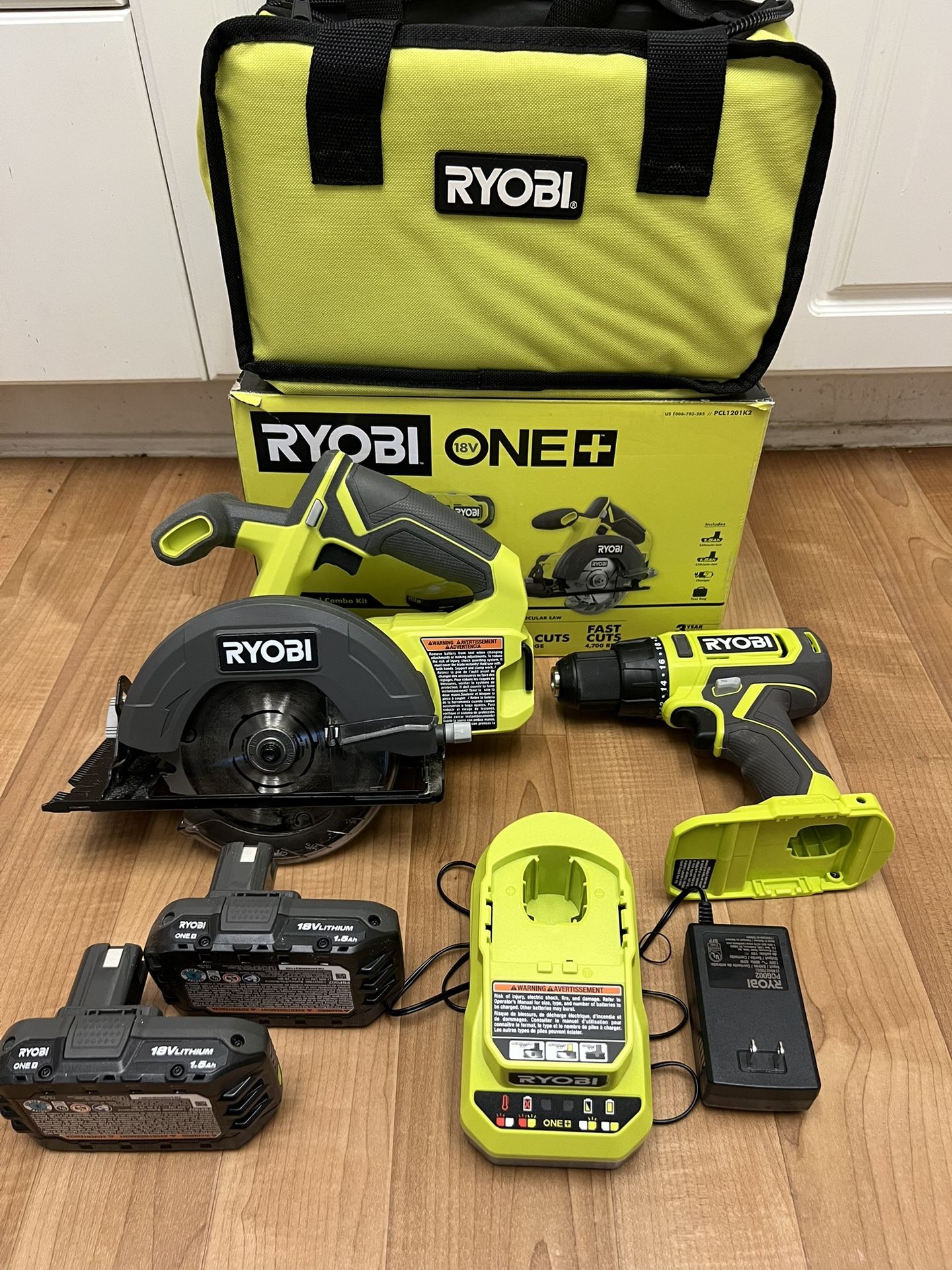 RYOBI ONE+ 18V Cordless 2-Tool Combo Kit with Drill/Driver, Circular Saw, (2) 1.5 Ah Batteries, and Charger