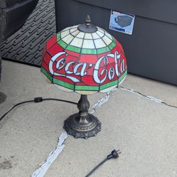 Vntg Coke Coca Cola Tiffany Style  Stained Glass Style Shade Lamp