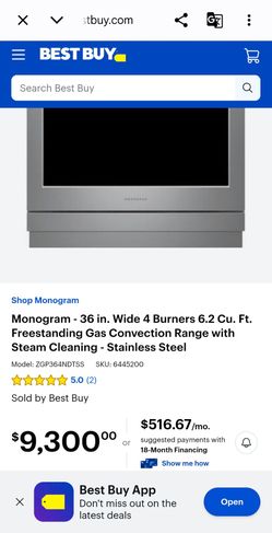 Monogram 36” Professional LP/Propane Gas Range – 4 Burners + Center Griddle