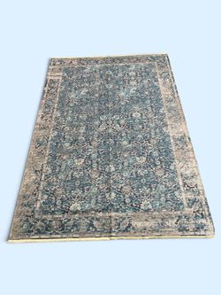 9x13 Teal Blue Vintage-Style Area Rug