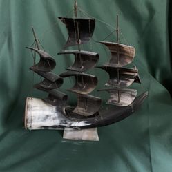 Unique Clipper Sailing Ship Made From Genuine Cow Horn 