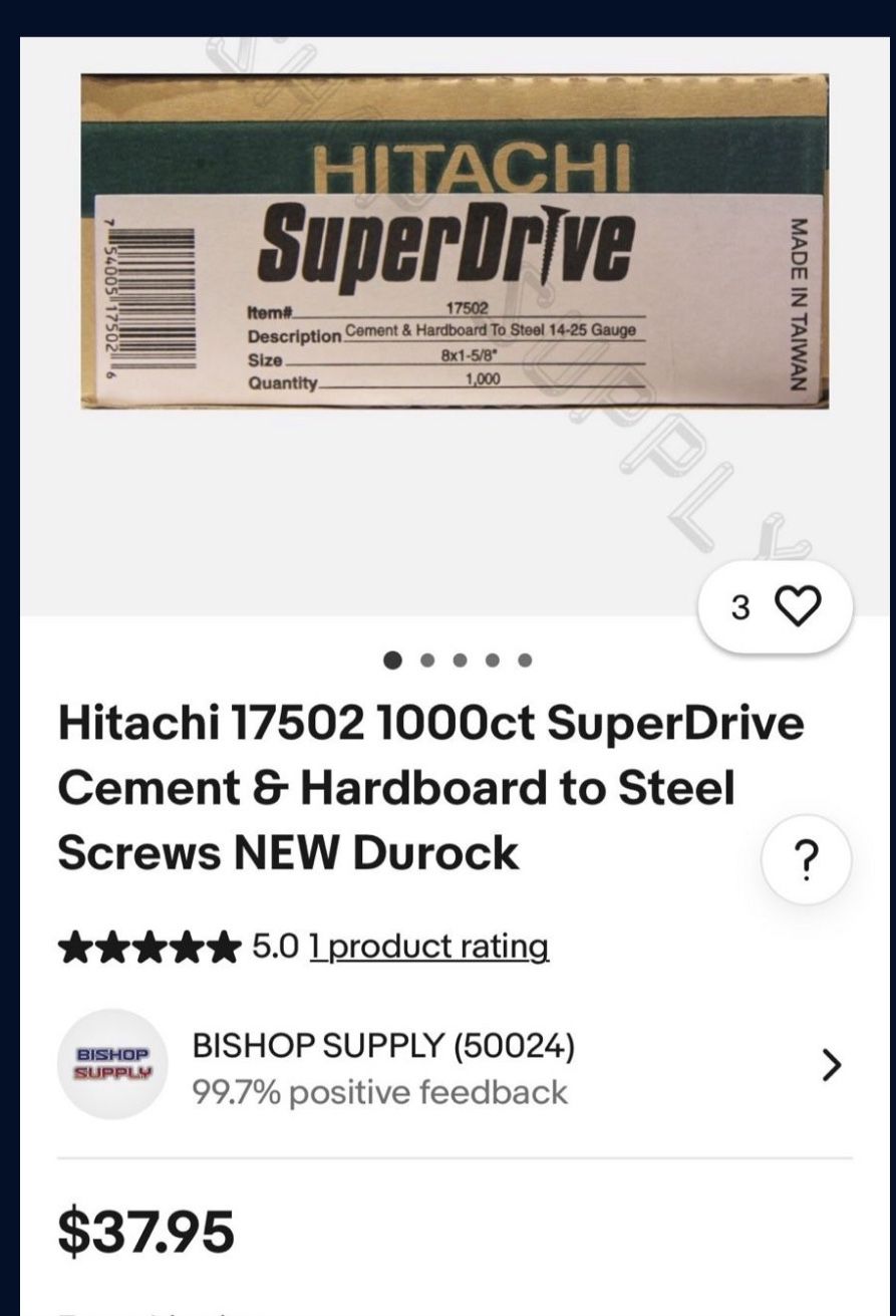 Hitachi SuperDrive Cement & Hardboard to Steel Screws NEW Durock