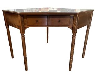 Vintage Ethan Allen Early American Corner Desk With Glass Top