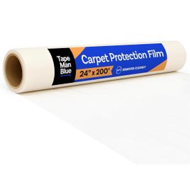 TapeManBlue Carpet Protection Film 24" x 200' roll, Self Adhesive Plastic Carpet Protector Film with Clean Removal & Easy Unwind, Durable Protection T