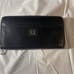 LODIS Leather Zip Around Black Clutch Wallet Organizer