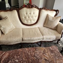 French Sofa Set!!! Couch with Love Seat, Accent Chair and Coffee Table (Granite Top)