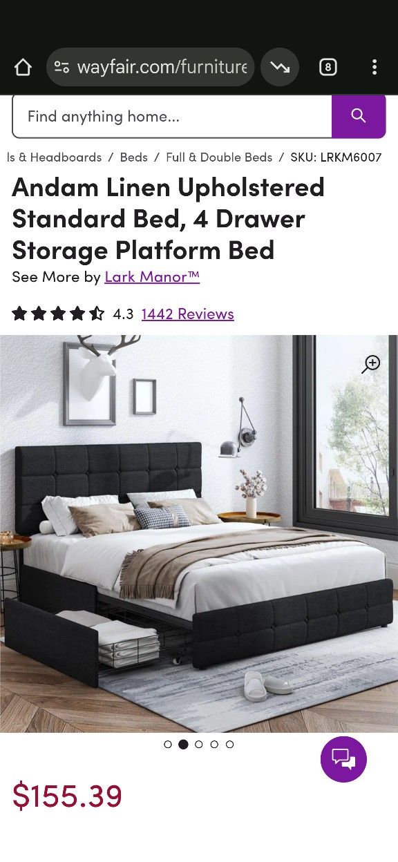 Fabric Queen Bed Frame W Mattress