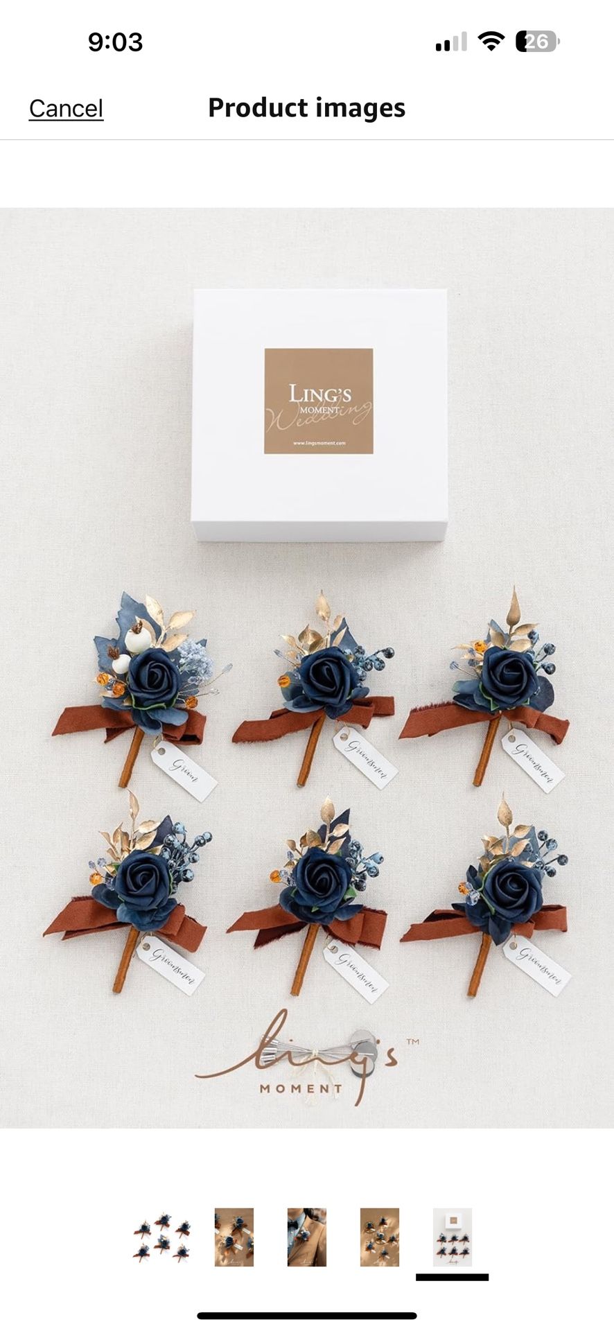 Ling's Moment Boutonniere for Men, 6pcs Groom Groomsmen Boutonniere, Artificial Flowers for Wedding Decor/Prom/Homecoming, etc.Burnt Orange Navy Blue