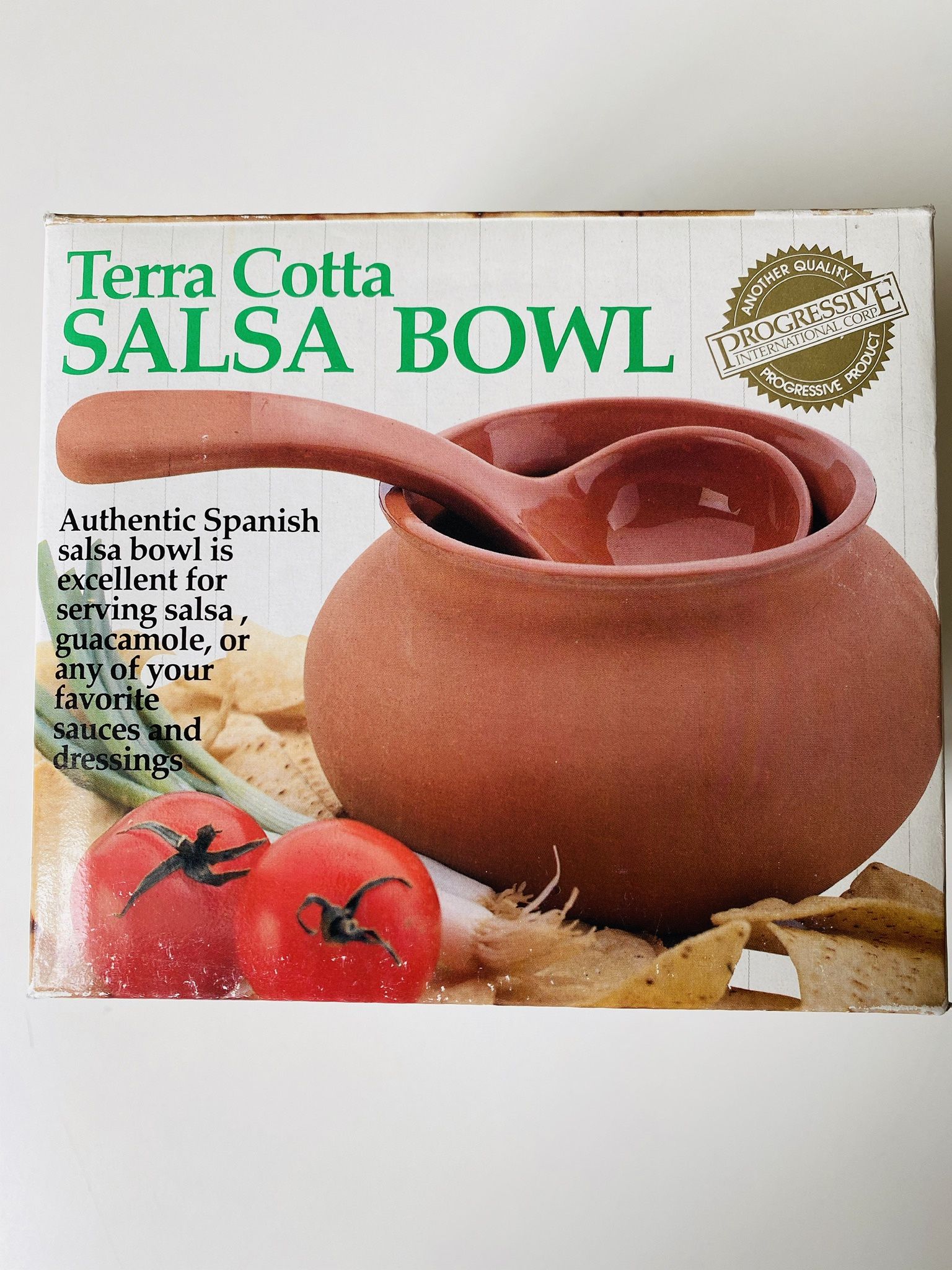 4 Terra Cotta Bowls. White Glazed inside and Natural Finish outside. Brand new. Never used. 6” in diameter. And Terra Cotta Salsa Bowl with a Spoon. B