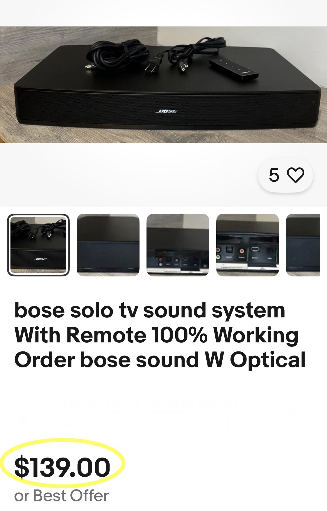 Bose Solo 10 TV Sound System With Bose Remote and Cables. Not BT