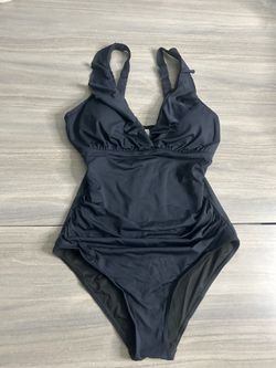 Women’s Black V Neck Ruffles One Piece Swimsuit Size Large