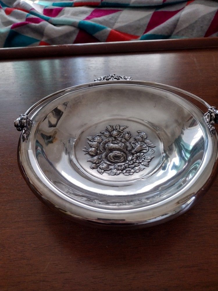 Vintage Rockford Silver Company Floral Embossed Serving Dish 