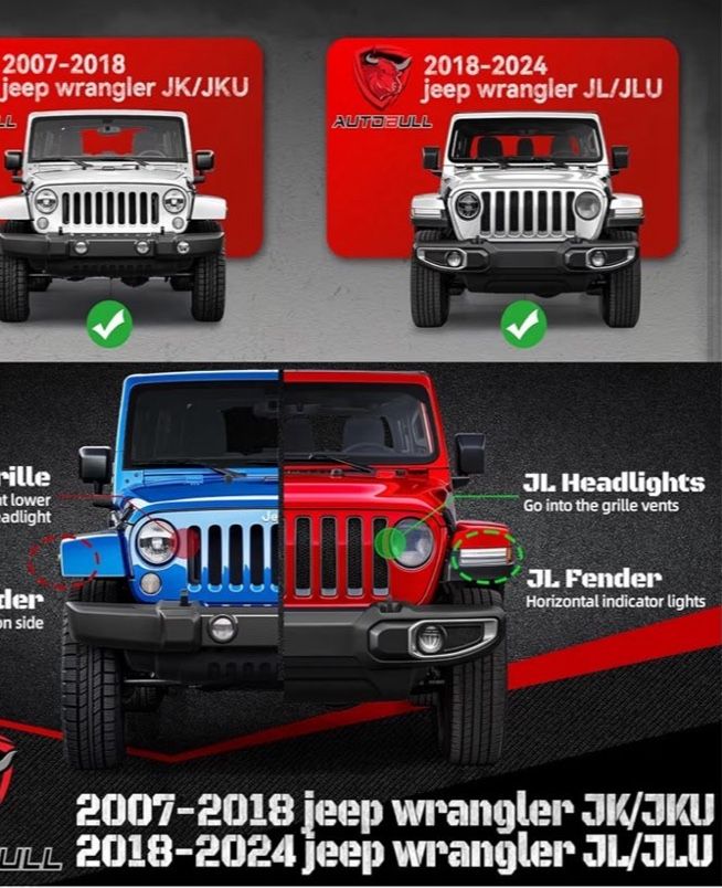 JEEP Front Bumper *Pickup Only * - W/2007-2018 JP Wrangler JK/JKU & 2018-2024 JL/JLU, Off-Road Full-Width Bumper with Winch Plate, LED Lights &