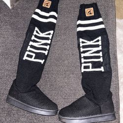 PINK Black Sock Boots