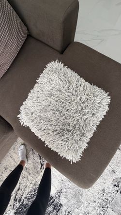 Gray Shaggy Throw Pillow and green pillow