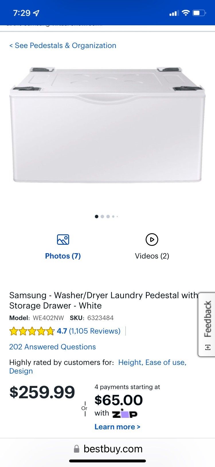 samsung washer/dryer pedestal