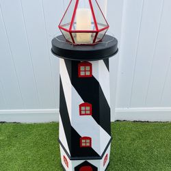Midcentury Masonite Indoor Lighthouse Decoration With Lightup Lantern Prism.