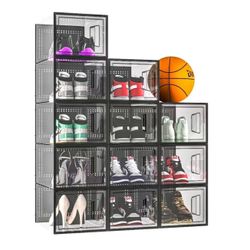 X-Large 12 Pack Shoe Organizer,Stackable Ultra Transparent Plastic Shoe Box for Closet,Durable Shoe Storage,Substitute shoe rack Fit for Women/Men Hig