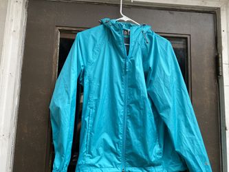 Alpin Design Women’s Aqua Blue very lightweight Rain Full Zip Hoodie Jacket Size Small