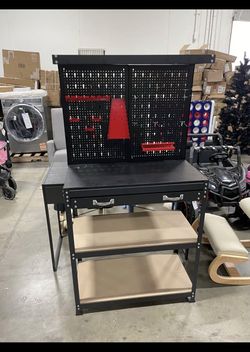 Assembled New Workbench Work Table with Drawer Pegboard Hanging Accessories Topping Space