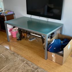 Large Metal And Glass Dining Table