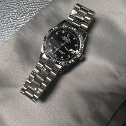 Silver Watch Black Face 