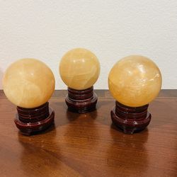 Three 4” Natural Citrine Crystal Sphere Balls with Stand (see description)