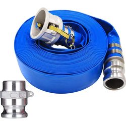2" x 50' Blue PVC Discharge Hose with Camlock C and E Fittings, Cam Lock Fitting Type F included Heavy Duty Water Hose, Durable Reinforced Pool Drain 