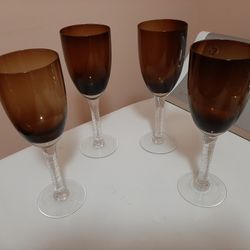 Set OF 4 Amber Brown Wine Glasses.  REDUCED PRICE.