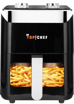 Top Chef 3.5L / 3.7QT Air Fryer with Viewing Window, 1400W Rapid Hot Air Cooker, Adjustable Temperature and Timer, Nonstick Basket, Compact Oil-Free F