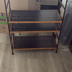 Brown Wood and Metal Designer Adjustable Shelf - 4 Tier 37” x 12” x 27 1/2”