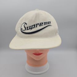 Supreme Cursive Logo White 5 Panel Corduroy Adjustable SnapbackHat. 3