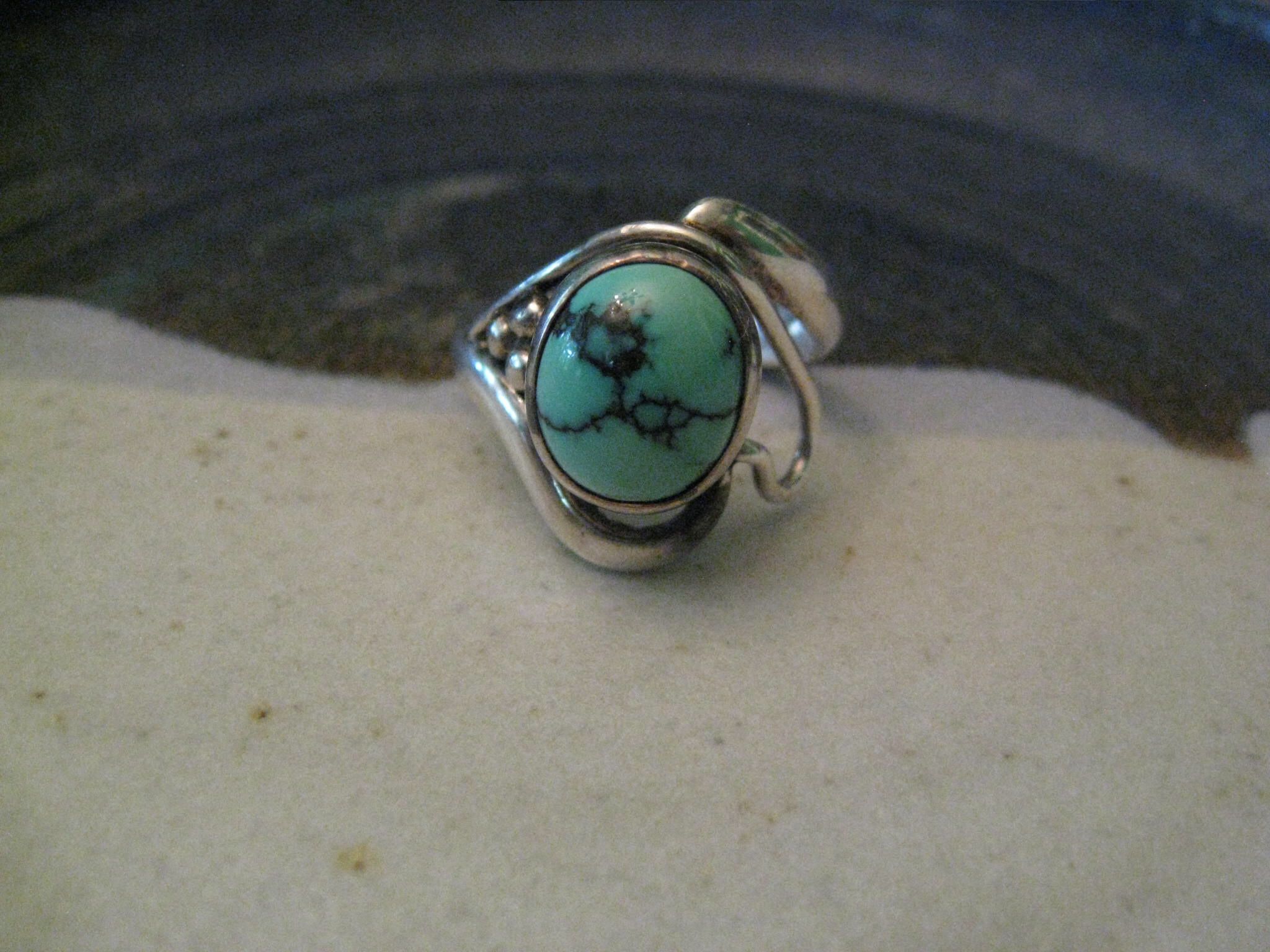 Vintage Carico Lake Turquoise And Sterling Ring Size 7.5 NO OFFERS